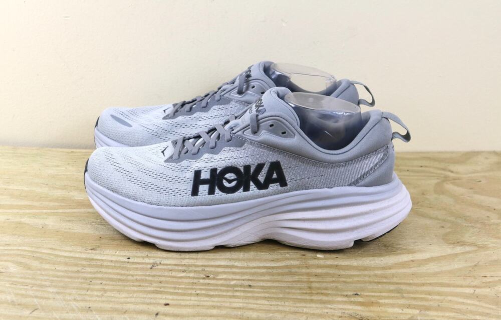 Hoka One One Mens 11.5 Bondi 8 Gray White Black Sneakers F27222C